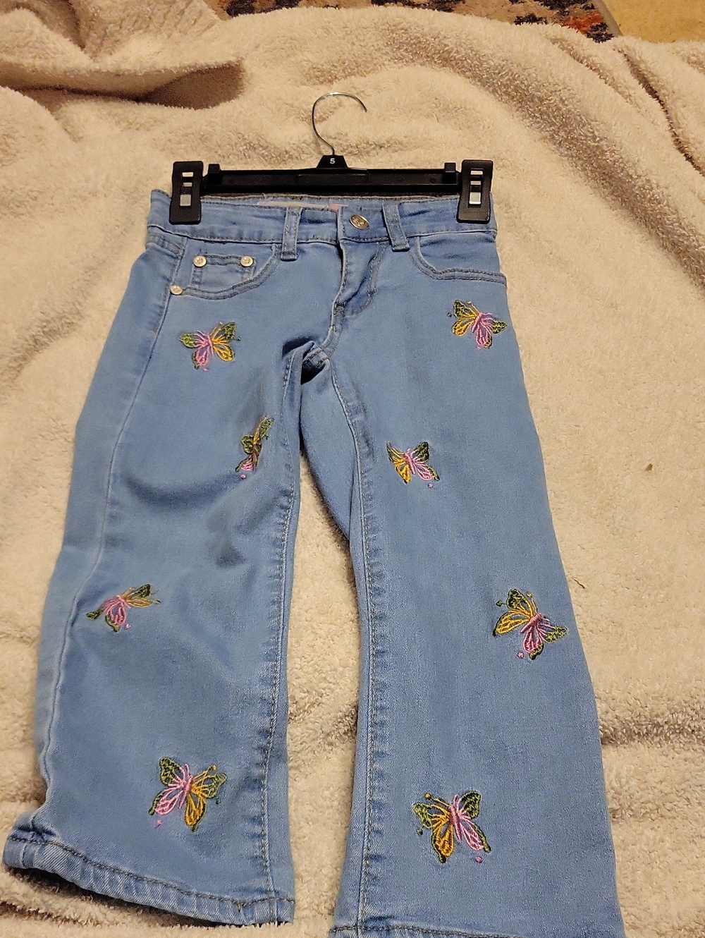 Light Blue Kids Butterfly Embroidered Jeans
